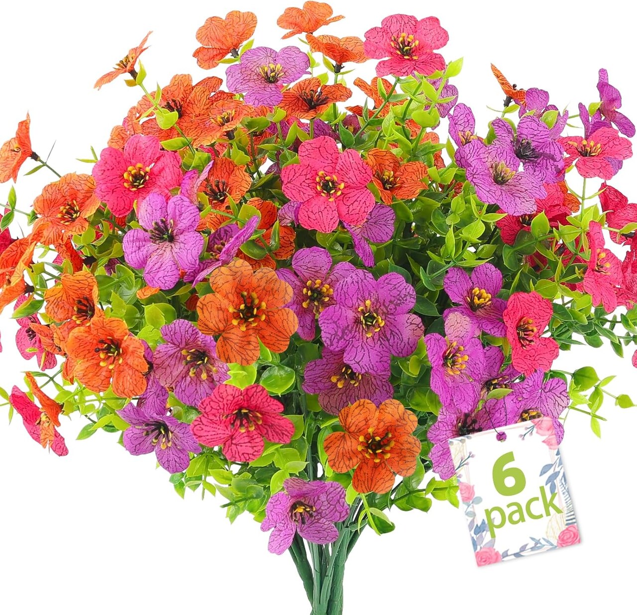 Artificial Mums for Outdoors – 6 Bundles Faux Mums, UV-Resistant Realistic Fall Flowers for Garden, Porch & Home Decor (Multicolor)